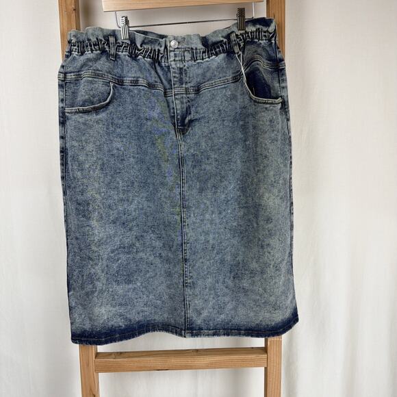 Yesta Dresses & Skirts - NWT Yesta Bleach Blue Zip Pockets Denim Skirt Elastic Waist #0905 Size 20